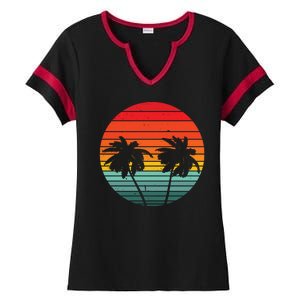 Summer Retro Tropical Sunset Ladies Halftime Notch Neck Tee