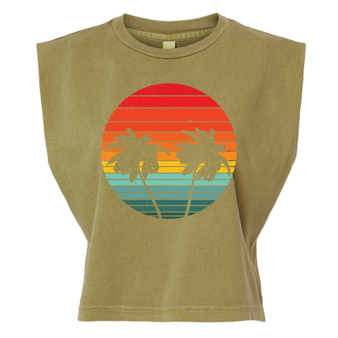 Summer Retro Tropical Sunset Garment-Dyed Women's Muscle Tee