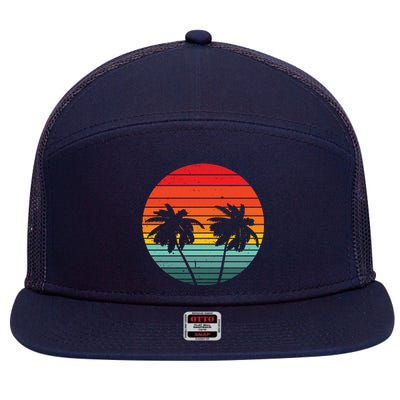 Summer Retro Tropical Sunset 7 Panel Mesh Trucker Snapback Hat