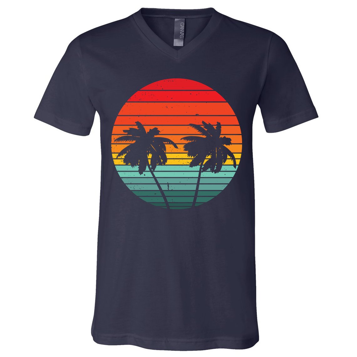Summer Retro Tropical Sunset V-Neck T-Shirt