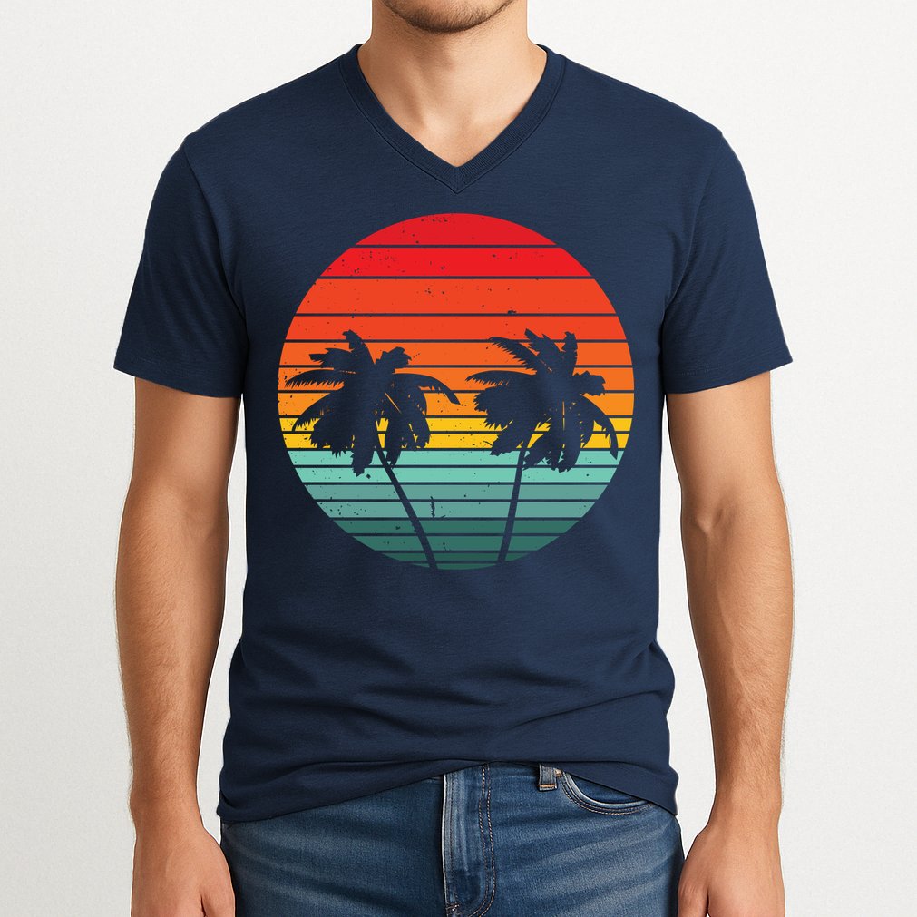 Summer Retro Tropical Sunset V-Neck T-Shirt