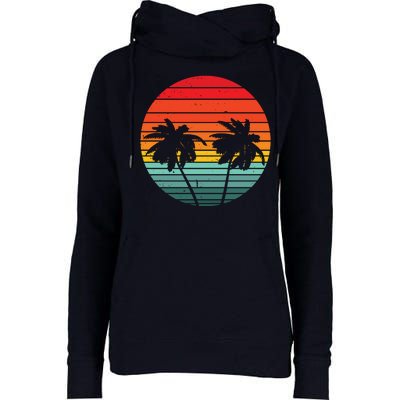 Summer Retro Tropical Sunset Womens Funnel Neck Pullover Hood