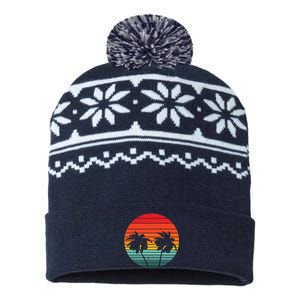 Summer Retro Tropical Sunset USA-Made Snowflake Beanie