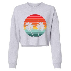 Summer Retro Tropical Sunset Cropped Pullover Crew