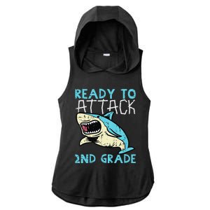 Shark Ready To Attack 2nd Grade Second First Day Of School Ladies PosiCharge Tri-Blend Wicking Draft Hoodie Tank