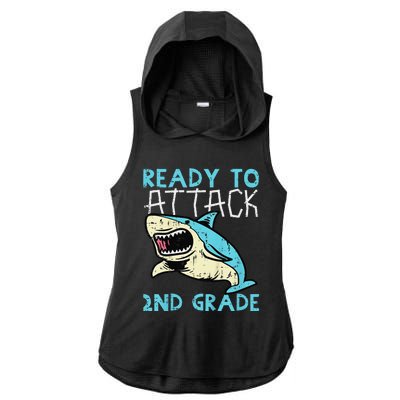 Shark Ready To Attack 2nd Grade Second First Day Of School Ladies PosiCharge Tri-Blend Wicking Draft Hoodie Tank