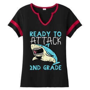 Shark Ready To Attack 2nd Grade Second First Day Of School Ladies Halftime Notch Neck Tee