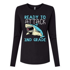 Shark Ready To Attack 2nd Grade Second First Day Of School Womens Cotton Relaxed Long Sleeve T-Shirt