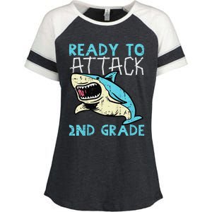 Shark Ready To Attack 2nd Grade Second First Day Of School Enza Ladies Jersey Colorblock Tee