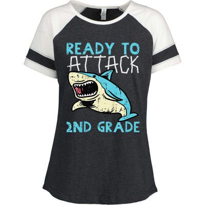 Shark Ready To Attack 2nd Grade Second First Day Of School Enza Ladies Jersey Colorblock Tee