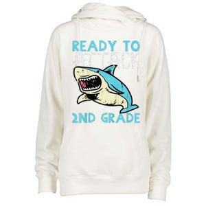 Shark Ready To Attack 2nd Grade Second First Day Of School Womens Funnel Neck Pullover Hood