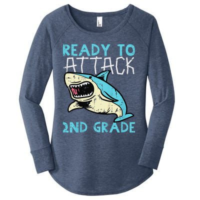 Shark Ready To Attack 2nd Grade Second First Day Of School Women's Perfect Tri Tunic Long Sleeve Shirt