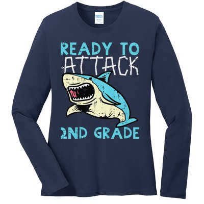 Shark Ready To Attack 2nd Grade Second First Day Of School Ladies Long Sleeve Shirt