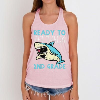 Shark Ready To Attack 2nd Grade Second First Day Of School Women's Knotted Racerback Tank