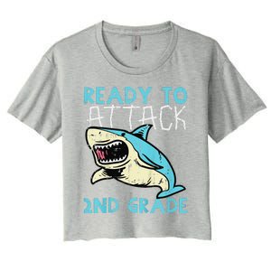 Shark Ready To Attack 2nd Grade Second First Day Of School Women's Crop Top Tee