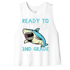 Shark Ready To Attack 2nd Grade Second First Day Of School Women's Racerback Cropped Tank