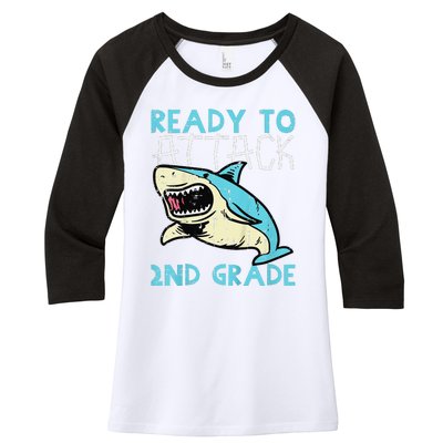 Shark Ready To Attack 2nd Grade Second First Day Of School Women's Tri-Blend 3/4-Sleeve Raglan Shirt