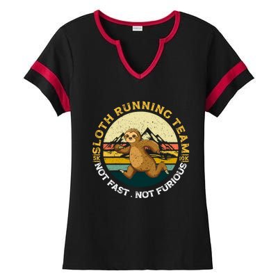 Sloth Running Team Not Fast Not Furious Gift Ladies Halftime Notch Neck Tee