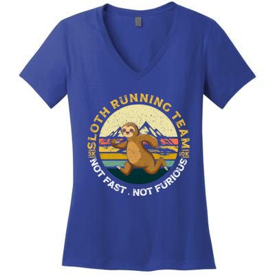 Sloth Running Team Not Fast Not Furious Gift Women's V-Neck T-Shirt