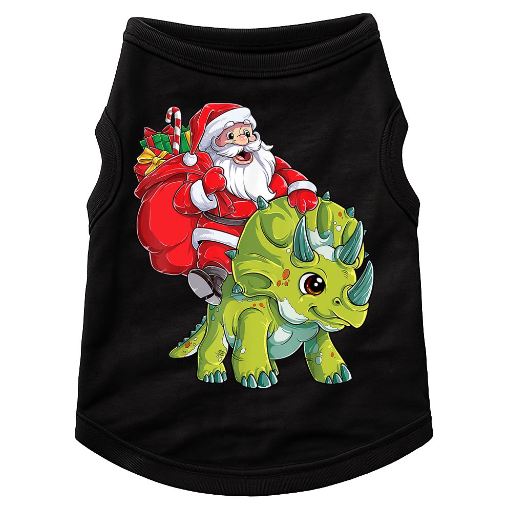 Santa Riding Triceratops Dinosaur Christmas Boys Xmas Squad Doggie Tank