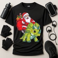 Santa Riding Triceratops Dinosaur Christmas Boys Xmas Squad Cooling Performance Crew T-Shirt