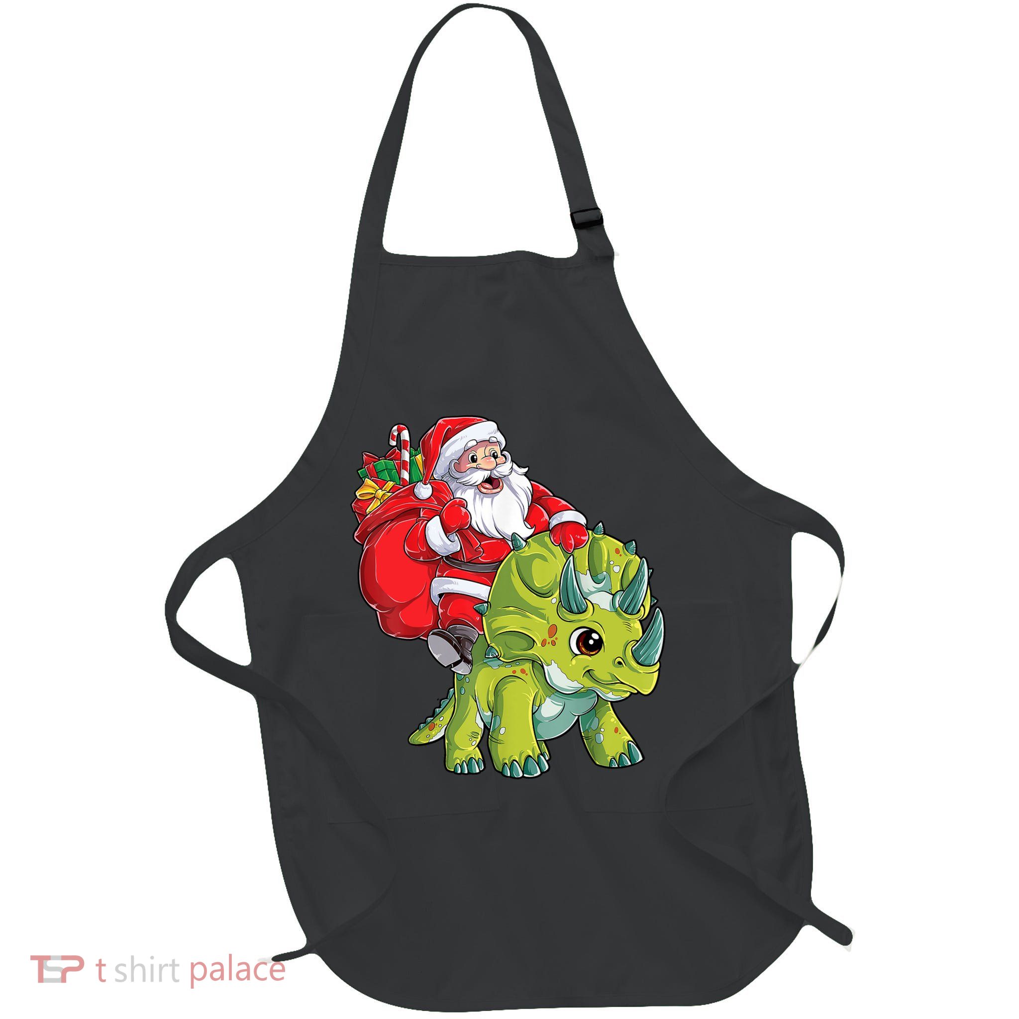 Santa Riding Triceratops Dinosaur Christmas Boys Xmas Squad Apron
