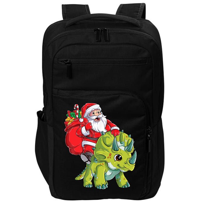 Santa Riding Triceratops Dinosaur Christmas Boys Xmas Squad Impact Tech Backpack