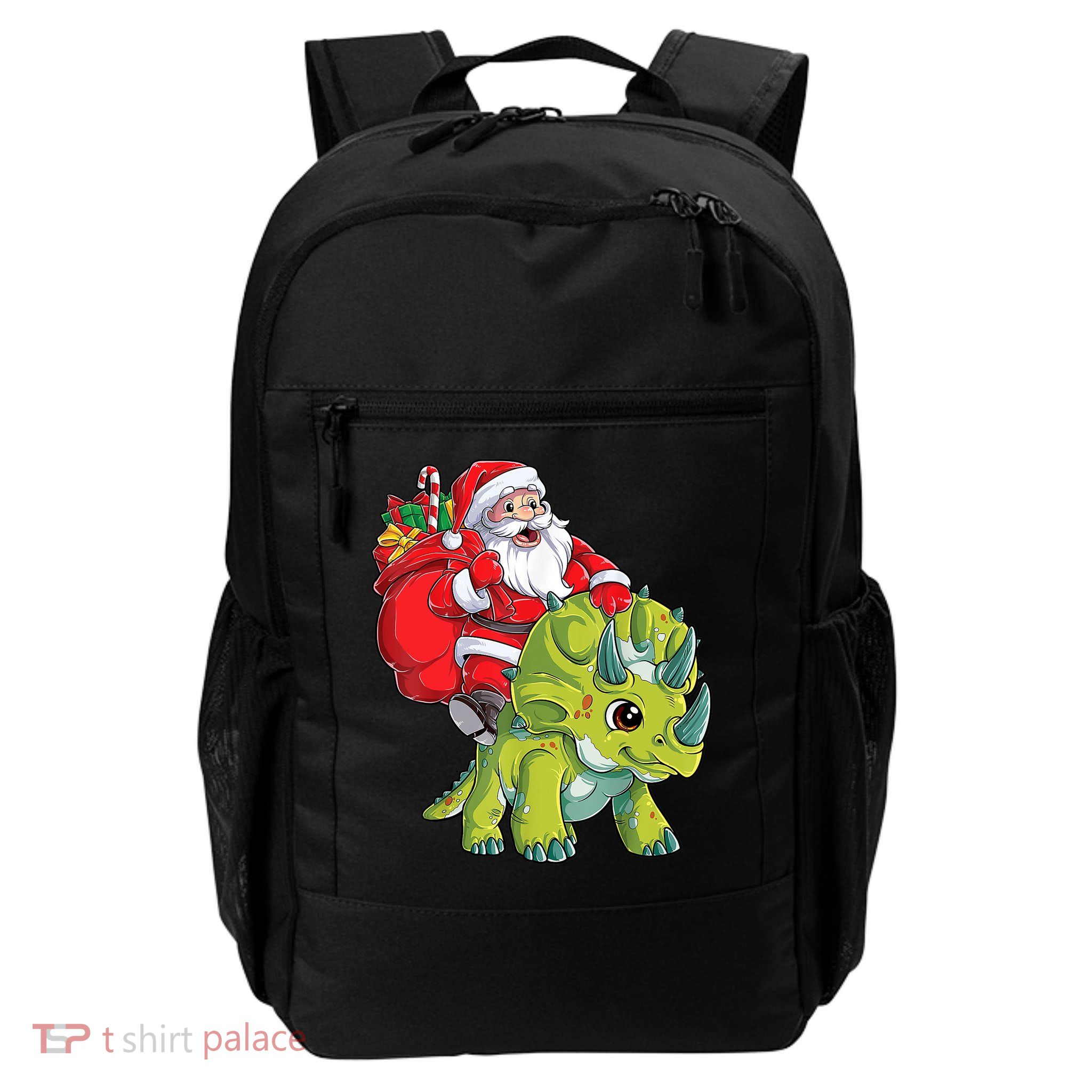 Santa Riding Triceratops Dinosaur Christmas Boys Xmas Squad Backpack
