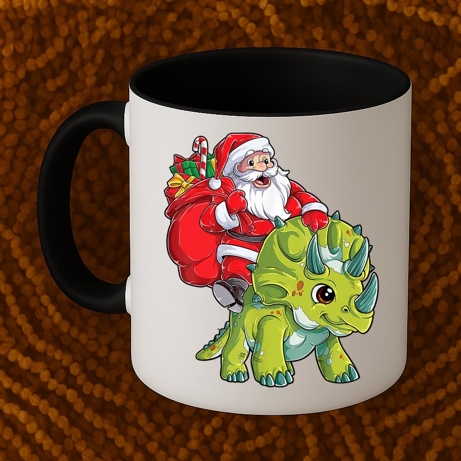 Santa Riding Triceratops Dinosaur Christmas Boys Xmas Squad Mug