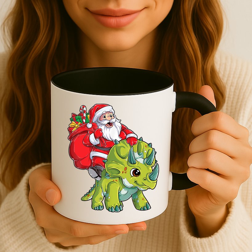 Santa Riding Triceratops Dinosaur Christmas Boys Xmas Squad Mug