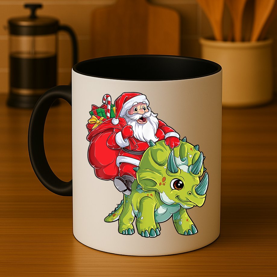 Santa Riding Triceratops Dinosaur Christmas Boys Xmas Squad Mug