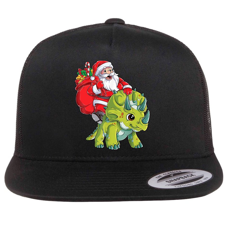 Santa Riding Triceratops Dinosaur Christmas Boys Xmas Squad Flat Bill Trucker Hat