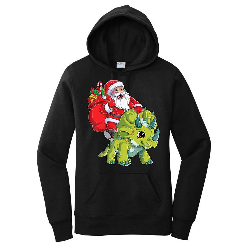 Santa Riding Triceratops Dinosaur Christmas Boys Xmas Squad Women's Pullover Hoodie
