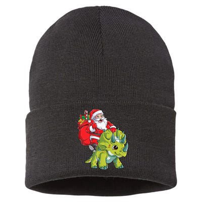 Santa Riding Triceratops Dinosaur Christmas Boys Xmas Squad Sustainable Knit Beanie