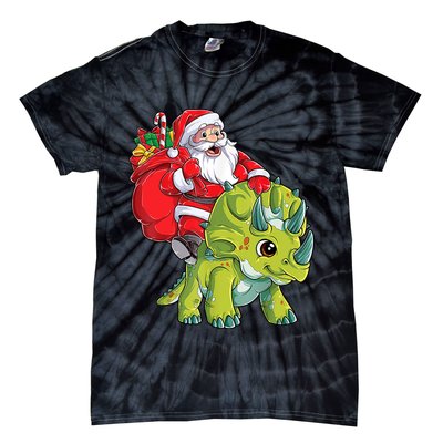 Santa Riding Triceratops Dinosaur Christmas Boys Xmas Squad Tie-Dye T-Shirt