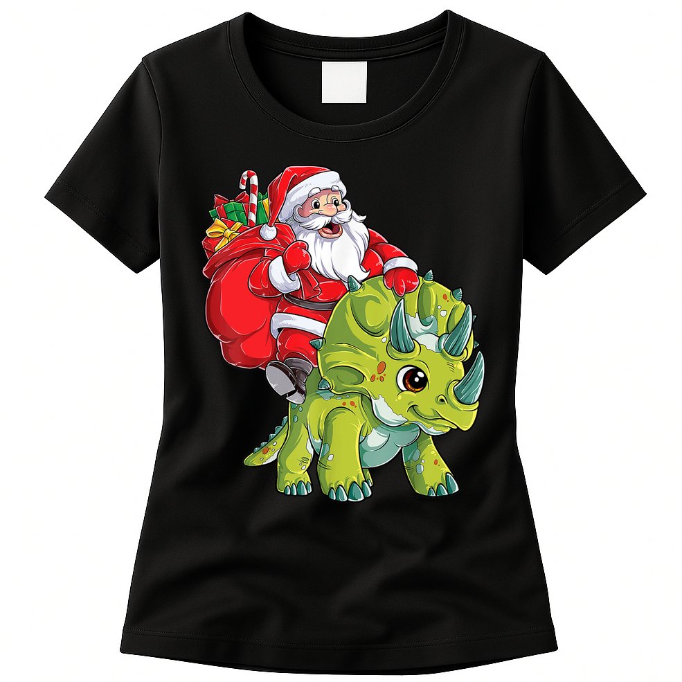 Santa Riding Triceratops Dinosaur Christmas Boys Xmas Squad Womens T-Shirt