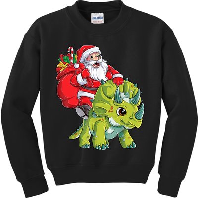 Santa Riding Triceratops Dinosaur Christmas Boys Xmas Squad Kids Sweatshirt