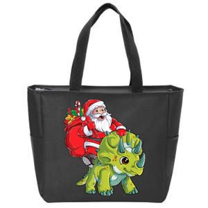 Santa Riding Triceratops Dinosaur Christmas Boys Xmas Squad Zip Tote Bag