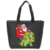 Santa Riding Triceratops Dinosaur Christmas Boys Xmas Squad Zip Tote Bag