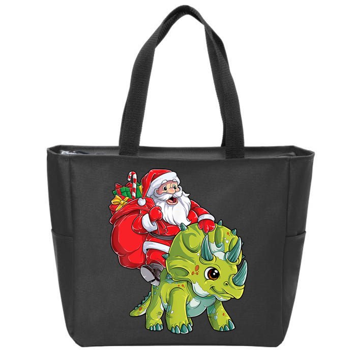 Santa Riding Triceratops Dinosaur Christmas Boys Xmas Squad Zip Tote Bag