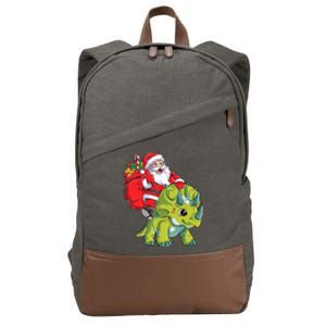 Santa Riding Triceratops Dinosaur Christmas Boys Xmas Squad Cotton Canvas Backpack