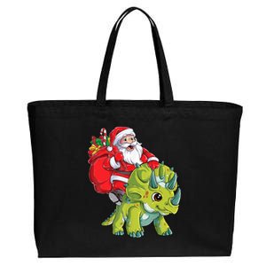 Santa Riding Triceratops Dinosaur Christmas Boys Xmas Squad Cotton Canvas Jumbo Tote