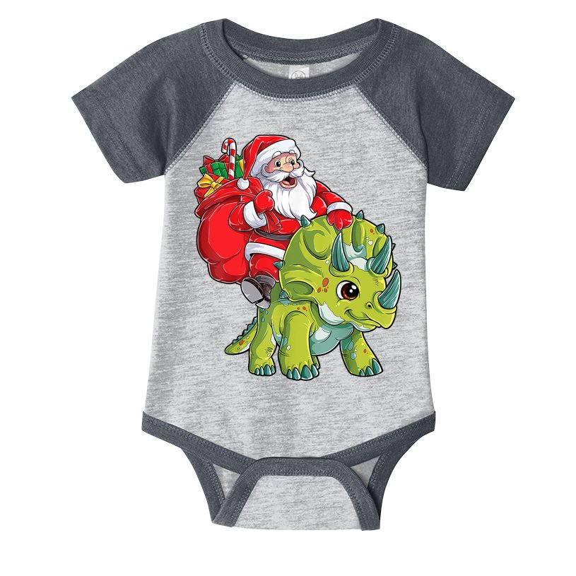 Santa Riding Triceratops Dinosaur Christmas Boys Xmas Squad Infant Baby Jersey Bodysuit
