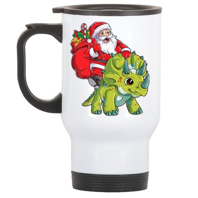 Santa Riding Triceratops Dinosaur Christmas Boys Xmas Squad Stainless Steel Travel Mug