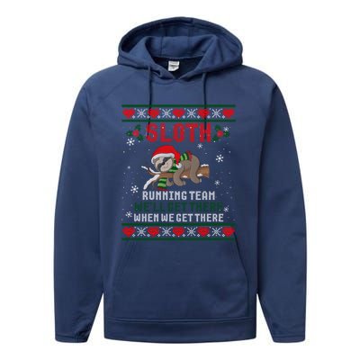 Sloth Running Team We'll Get There Ugly Christmas Sweater Cute Gift Performance Fleece Hoodie