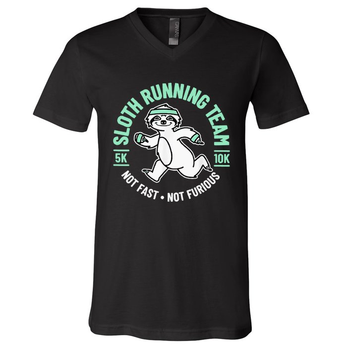 Sloth Running Team Not Fast Not Furious V-Neck T-Shirt