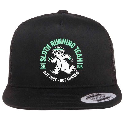Sloth Running Team Not Fast Not Furious Flat Bill Trucker Hat