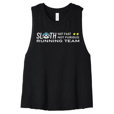 Sloth Running Team Not Fast Not Furious Women's Racerback Cropped Tank