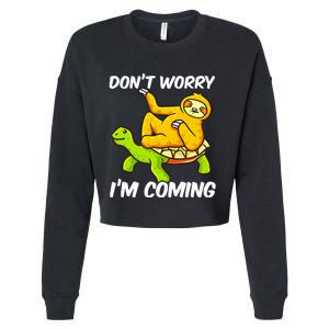 Sloth Riding Turtle Tortoise Sloth Lovers Cropped Pullover Crew