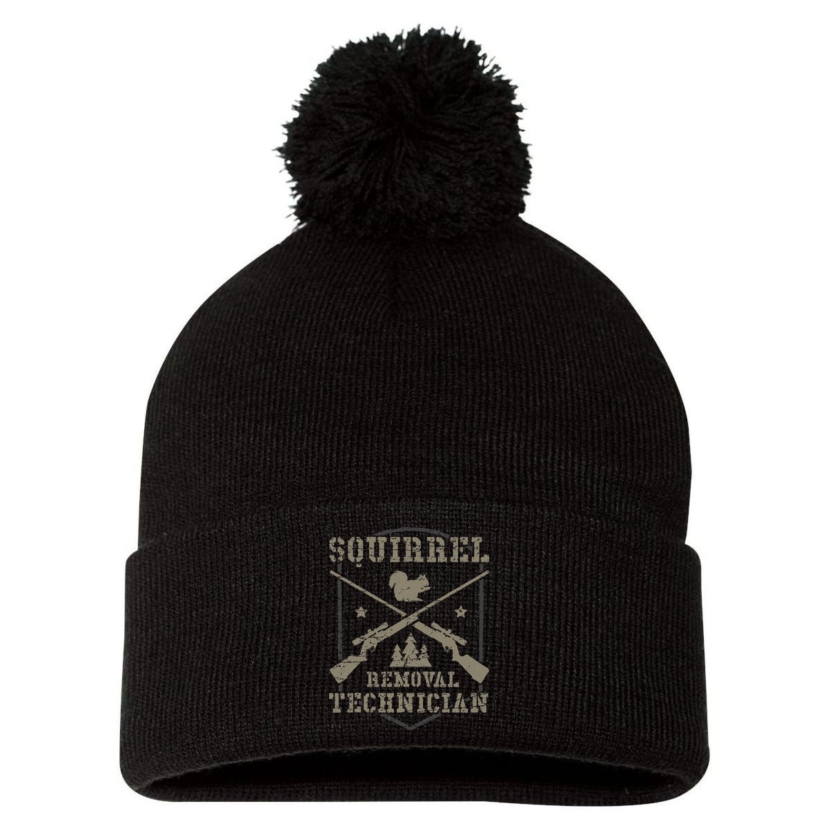 Squirrel Removal Technician Squirrel Hunting Squirrel Hunter  Pom Pom 12in Knit Beanie